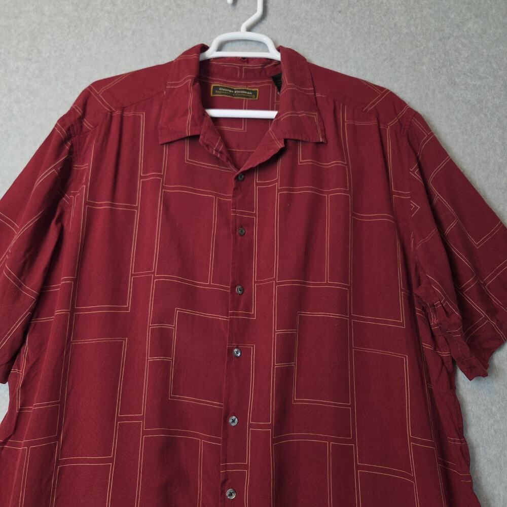 George Foreman 100% Silk Red Geometric SS Casual Button Up Shirt Men's 3XT - Picture 2 of 12